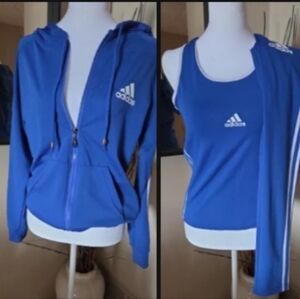 Adidas Blue Athletic 3 Piece Set Include Tank Top, Pants, Jacket